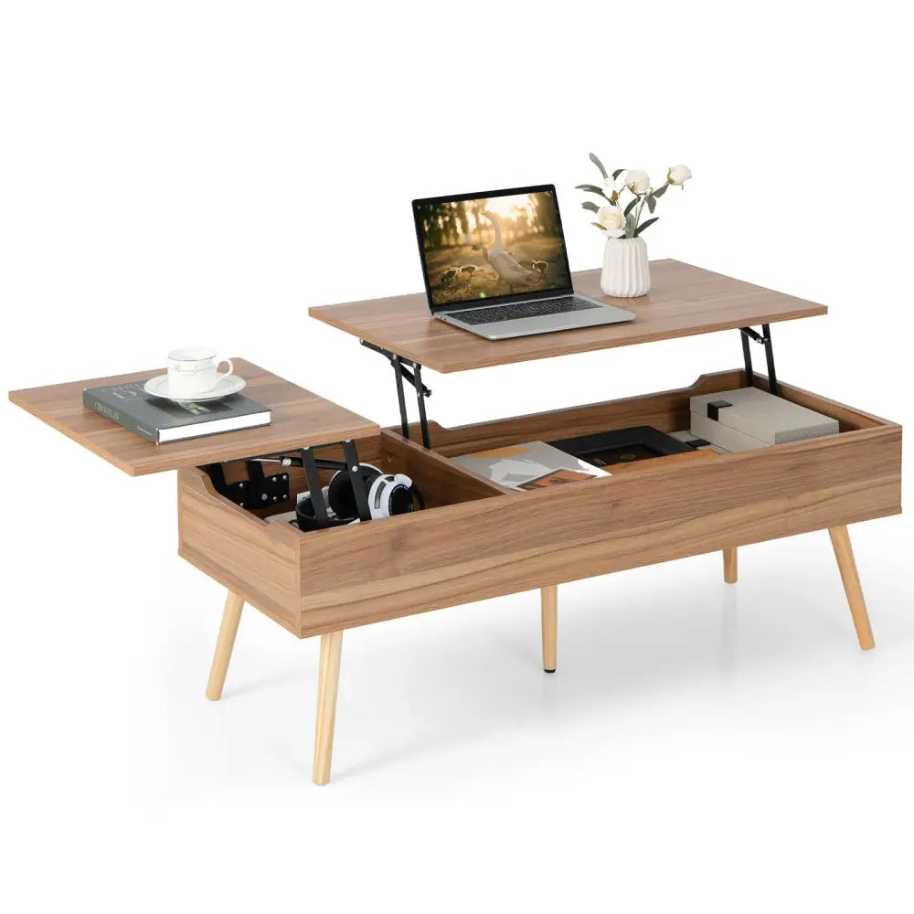47 Inch Lift Top Coffee Table with 2 Hidden Compartments-Brown - Brown - Coffee Tables