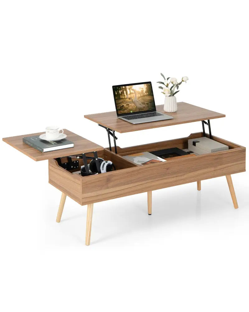 47 Inch Lift Top Coffee Table with 2 Hidden Compartments-Brown - Brown - Coffee Tables