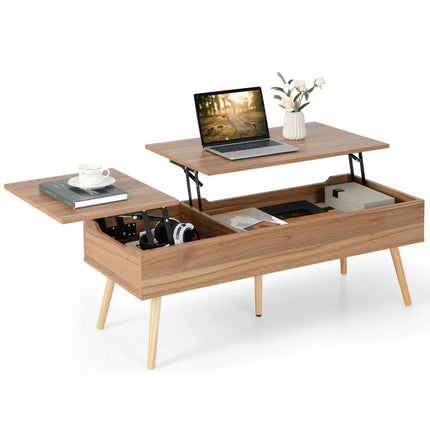 47 Inch Lift Top Coffee Table with 2 Hidden Compartments-Brown Costway