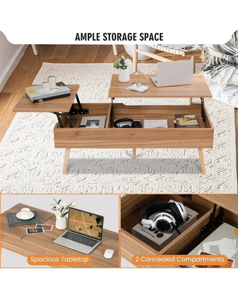 47 Inch Lift Top Coffee Table with 2 Hidden Compartments-Brown - Brown - Coffee Tables
