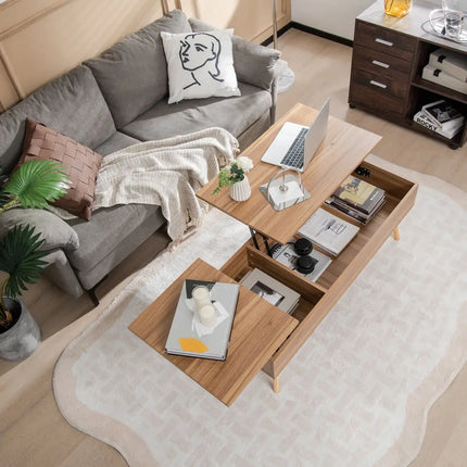 47 Inch Lift Top Coffee Table with 2 Hidden Compartments-Brown Costway