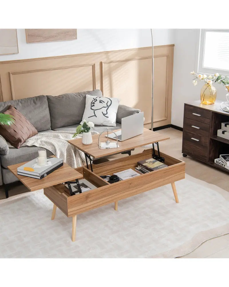 47 Inch Lift Top Coffee Table with 2 Hidden Compartments-Brown - Brown - Coffee Tables