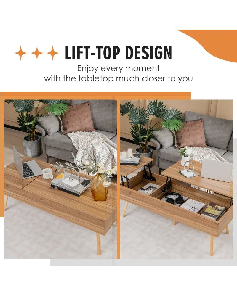 47 Inch Lift Top Coffee Table with 2 Hidden Compartments-Brown - Brown - Coffee Tables