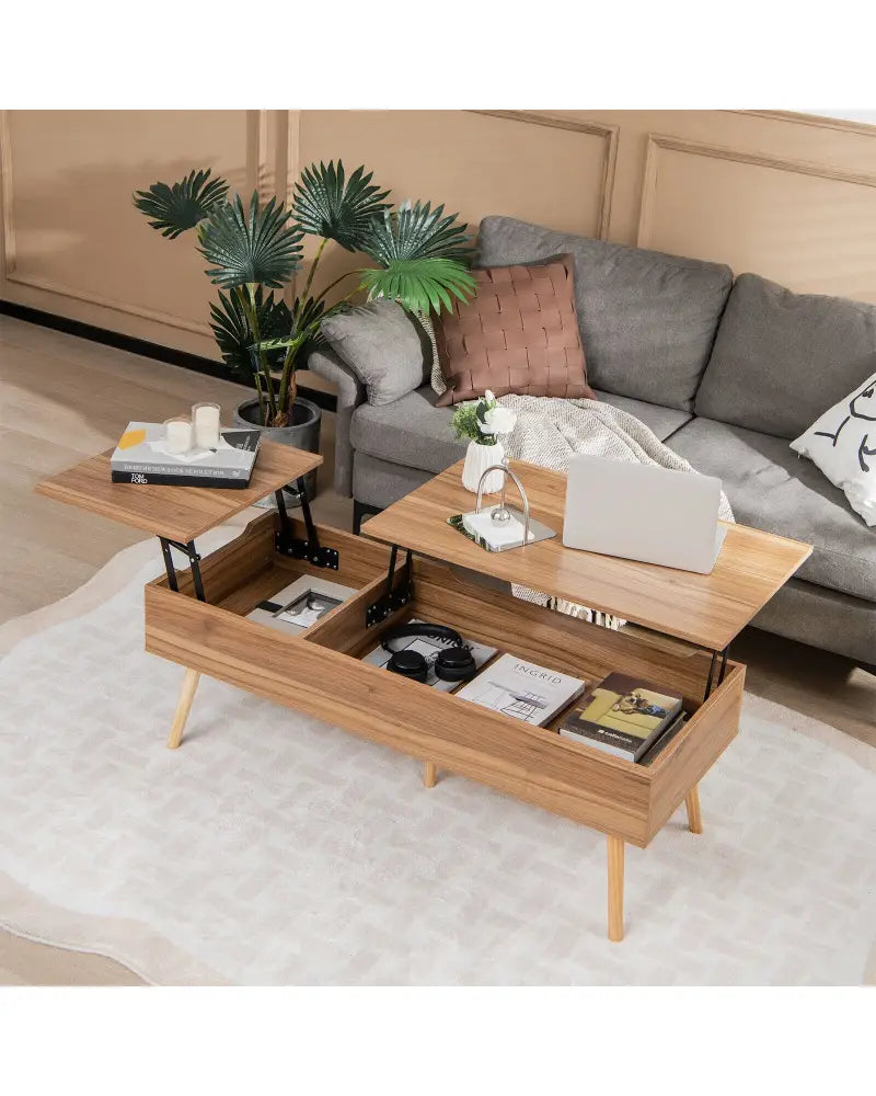 47 Inch Lift Top Coffee Table with 2 Hidden Compartments-Brown - Brown - Coffee Tables