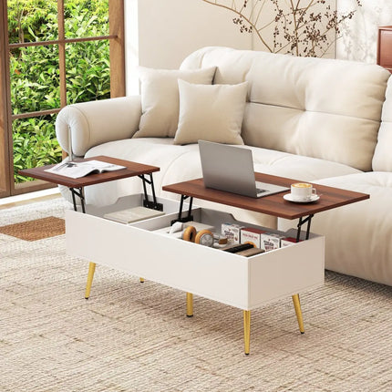 47 Inch Lift Top Coffee Table with 2 Hidden Compartments-Walnut Costway