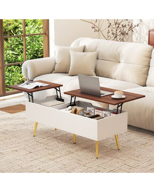 47 Inch Lift Top Coffee Table with 2 Hidden Compartments-Walnut - Walnut - Coffee Tables