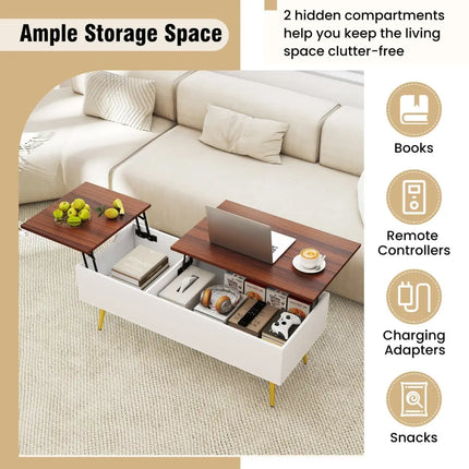 47 Inch Lift Top Coffee Table with 2 Hidden Compartments-Walnut Costway