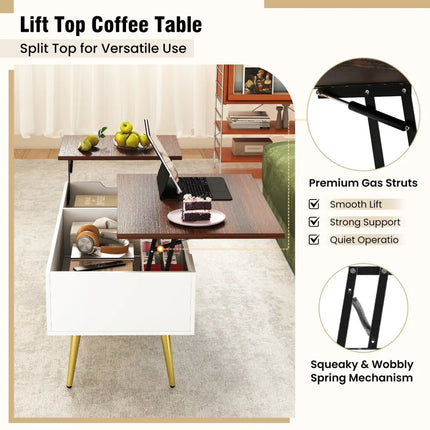 47 Inch Lift Top Coffee Table with 2 Hidden Compartments-Walnut Costway