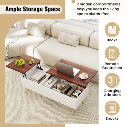 47 Inch Lift Top Coffee Table with 2 Hidden Compartments-Walnut Costway
