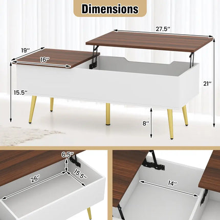 47 Inch Lift Top Coffee Table with 2 Hidden Compartments-Walnut Costway