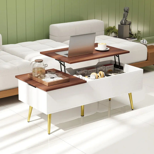 47 Inch Lift Top Coffee Table with 2 Hidden Compartments-Walnut Costway