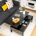 47 Inch Lift Top Coffee Table with Hidden Compartment and Drawers-Black - Black - Coffee Tables