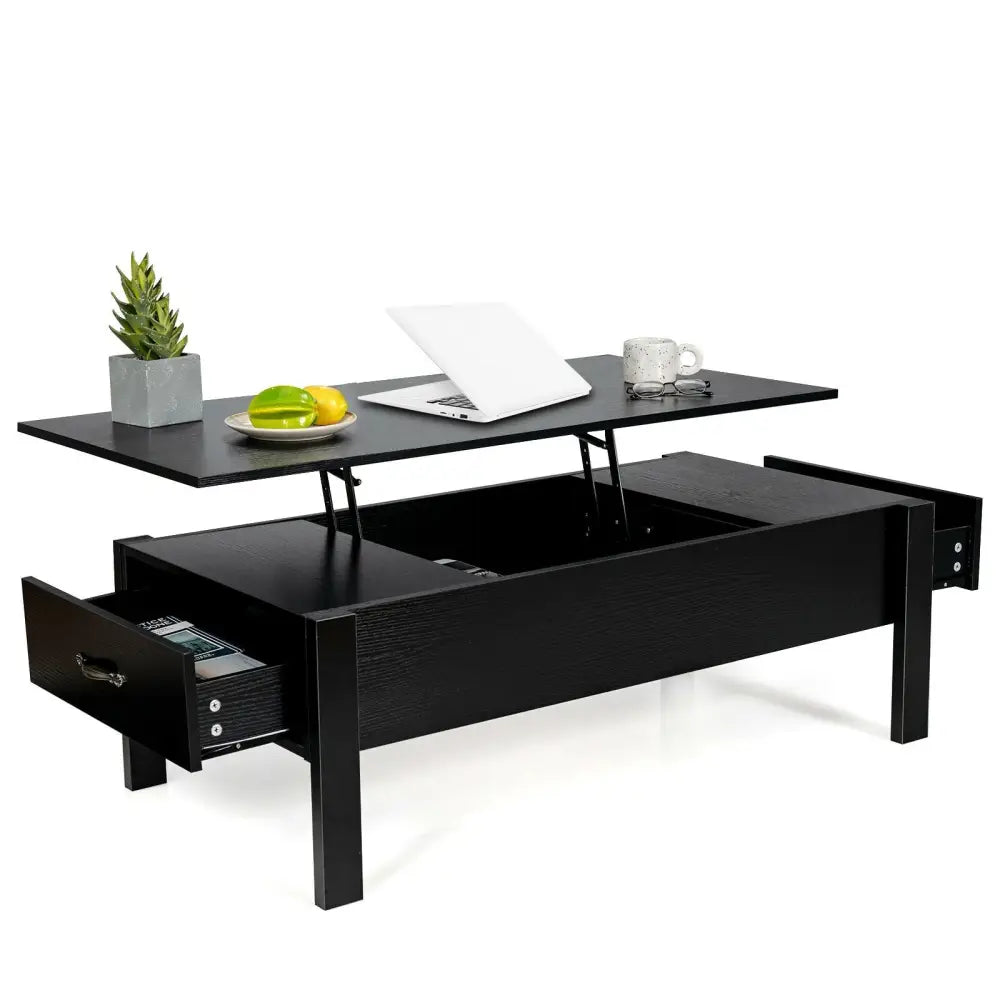 47 Inch Lift Top Coffee Table with Hidden Compartment and Drawers-Black - Black - Coffee Tables