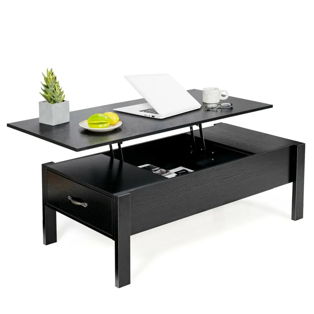 47 Inch Lift Top Coffee Table with Hidden Compartment and Drawers-Black - Black - Coffee Tables