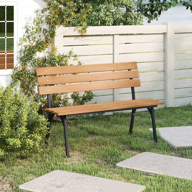 47 Inch Outdoor Acacia Wood Bench with Metal Frame and Slatted Seat - Outdoor Benches