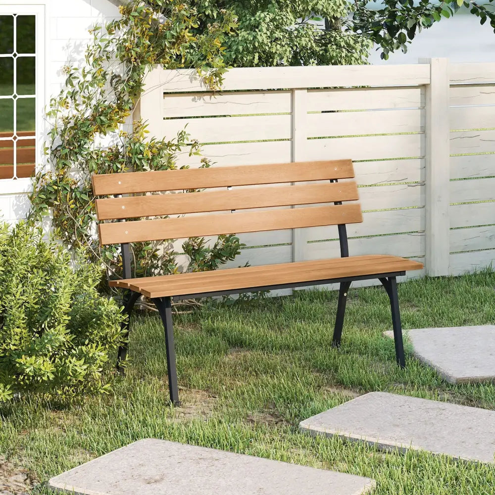 47 Inch Outdoor Acacia Wood Bench with Metal Frame and Slatted Seat - Outdoor Benches