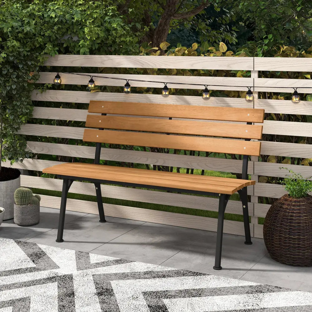 47 Inch Outdoor Acacia Wood Bench with Metal Frame and Slatted Seat - Outdoor Benches