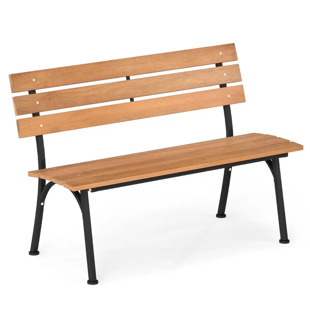 47 Inch Outdoor Acacia Wood Bench with Metal Frame and Slatted Seat - Outdoor Benches
