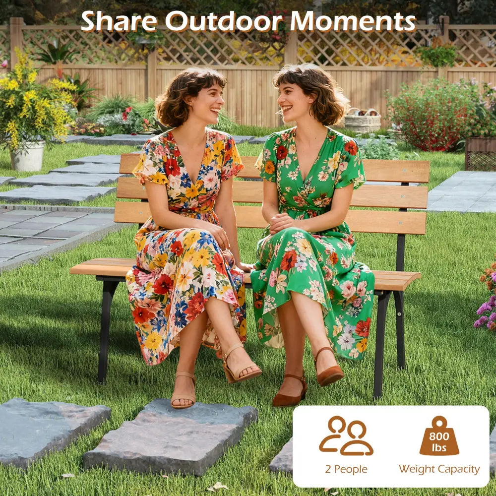 47 Inch Outdoor Acacia Wood Bench with Metal Frame and Slatted Seat - Outdoor Benches