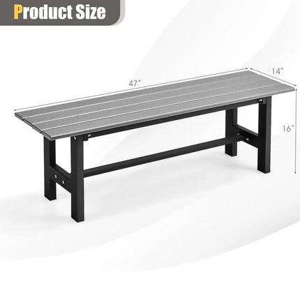 47 Inch Outdoor Chair with Slatted Seat Plastic Coated Iron Frame-Gray - Gray - Outdoor Benches