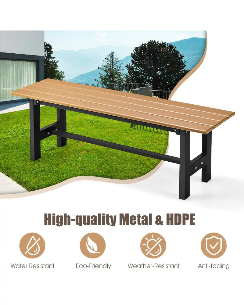 47 Inch Outdoor Chair with Slatted Seat Plastic Coated Iron Frame-Brown - Brown - Outdoor Benches
