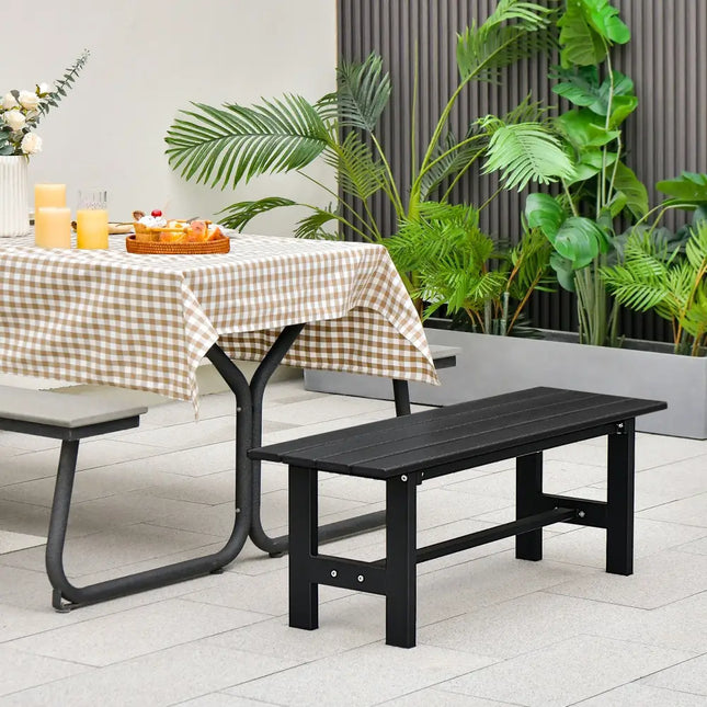 47 Inch Outdoor Chair with Slatted Seat Plastic Coated Iron Frame-Black - Black - Outdoor Benches