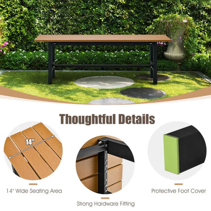 47 Inch Outdoor Chair with Slatted Seat Plastic Coated Iron Frame-Brown - Brown - Outdoor Benches
