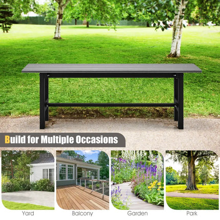 47 Inch Outdoor Chair with Slatted Seat Plastic Coated Iron Frame-Gray - Gray - Outdoor Benches