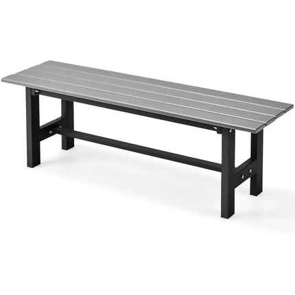 47 Inch Outdoor Chair with Slatted Seat Plastic Coated Iron Frame-Gray - Gray - Outdoor Benches