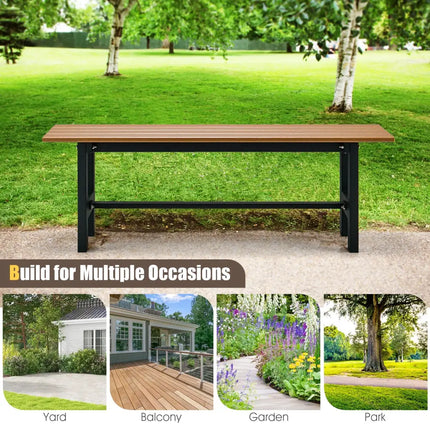 47 Inch Outdoor Chair with Slatted Seat Plastic Coated Iron Frame-Brown - Brown - Outdoor Benches