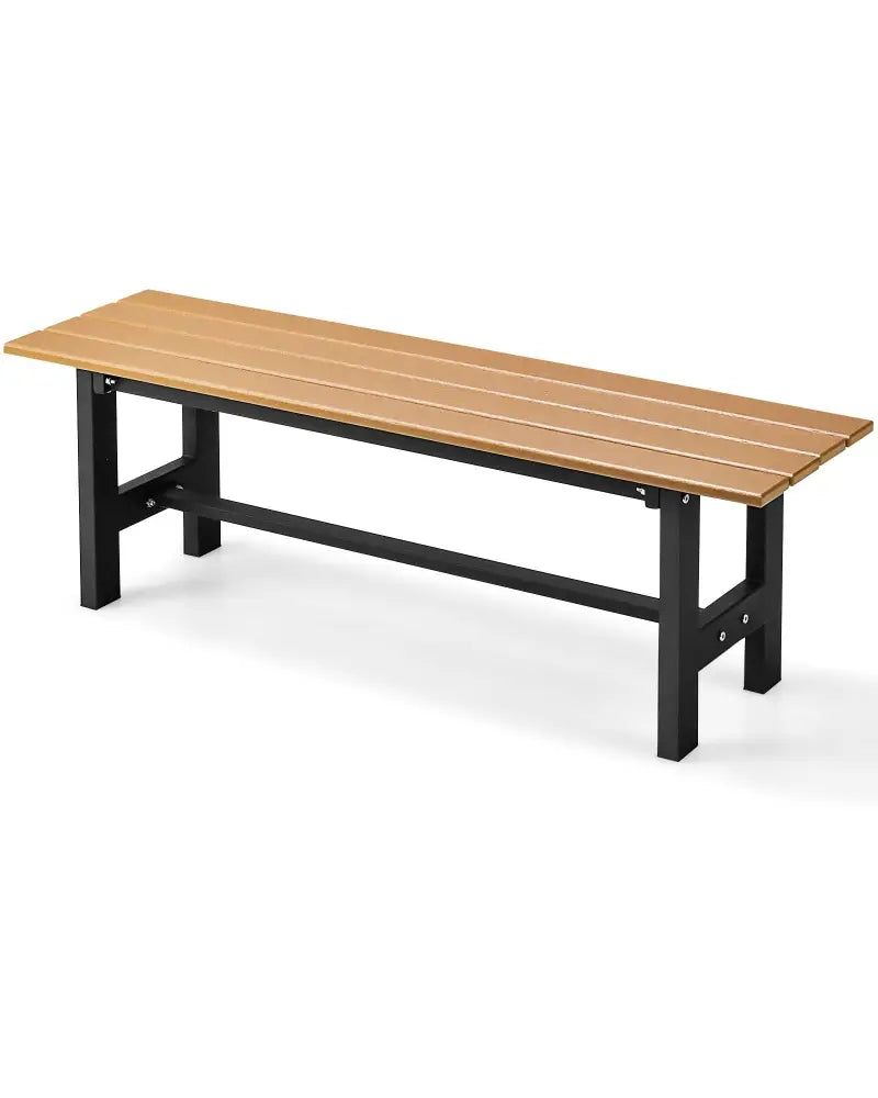 47 Inch Outdoor Chair with Slatted Seat Plastic Coated Iron Frame-Brown - Brown - Outdoor Benches