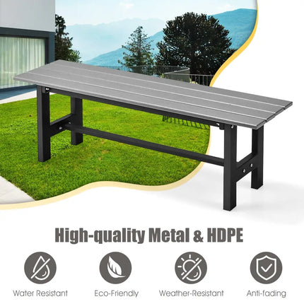 47 Inch Outdoor Chair with Slatted Seat Plastic Coated Iron Frame-Gray - Gray - Outdoor Benches