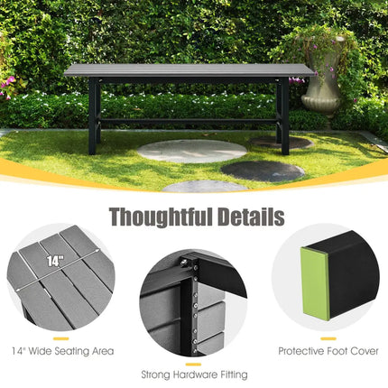 47 Inch Outdoor Chair with Slatted Seat Plastic Coated Iron Frame-Gray - Gray - Outdoor Benches
