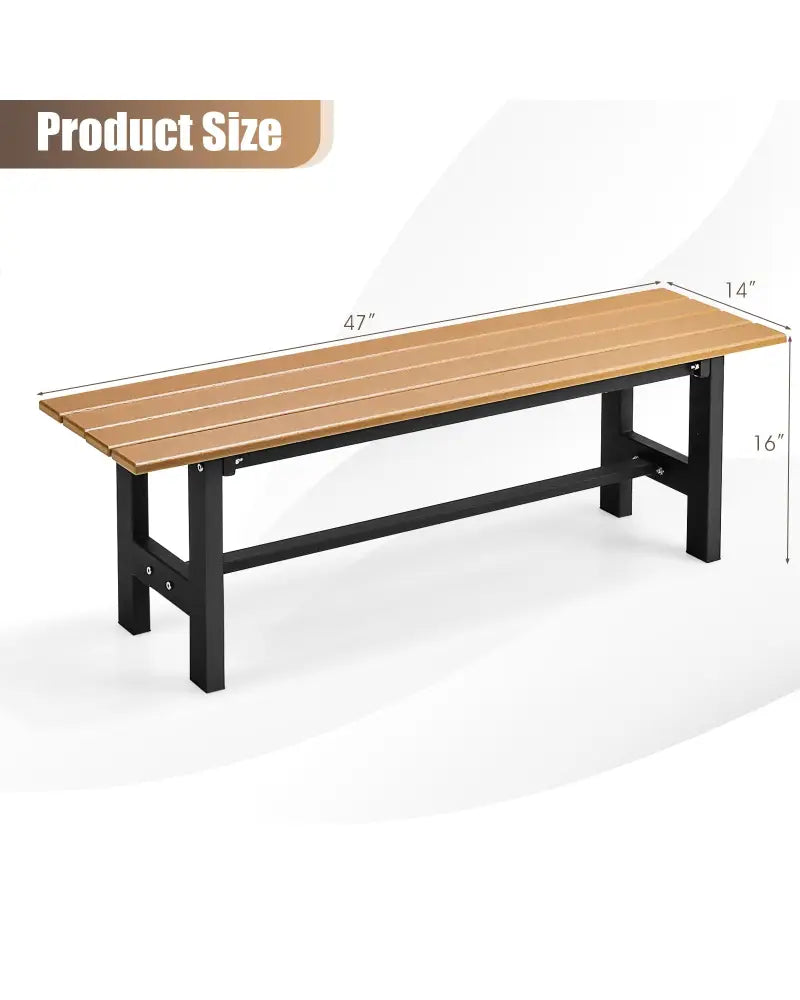 47 Inch Outdoor Chair with Slatted Seat Plastic Coated Iron Frame-Brown - Brown - Outdoor Benches