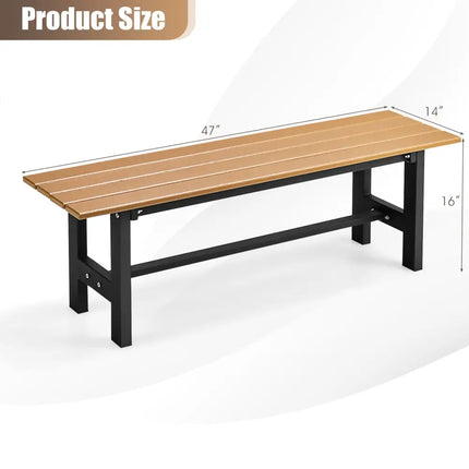 47 Inch Outdoor Chair with Slatted Seat Plastic Coated Iron Frame-Brown - Brown - Outdoor Benches
