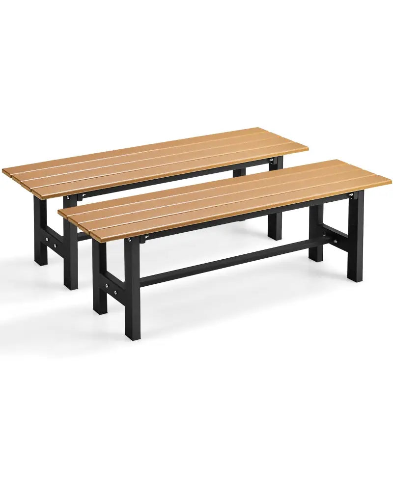 47 Inch Outdoor Chair with Slatted Seat Plastic Coated Iron Frame-Brown - Brown - Outdoor Benches
