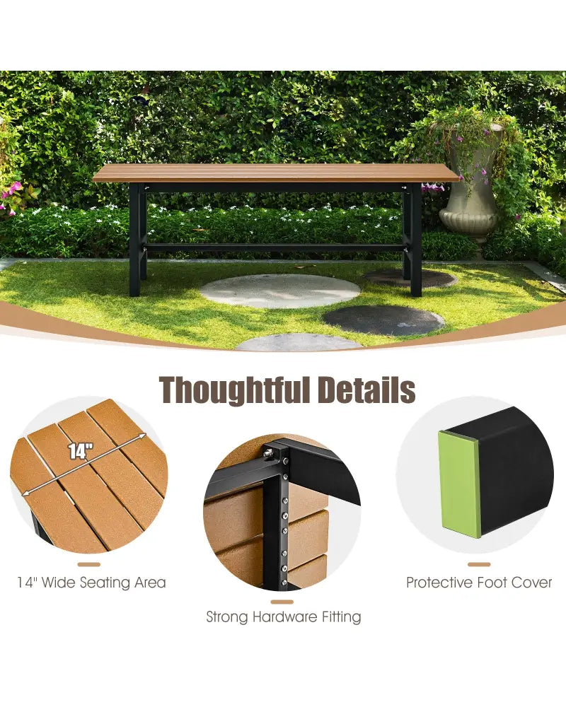 47 Inch Outdoor Chair with Slatted Seat Plastic Coated Iron Frame-Brown - Brown - Outdoor Benches