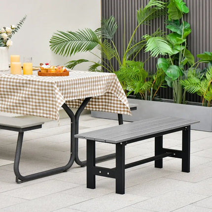 47 Inch Outdoor Chair with Slatted Seat Plastic Coated Iron Frame-Gray - Gray - Outdoor Benches