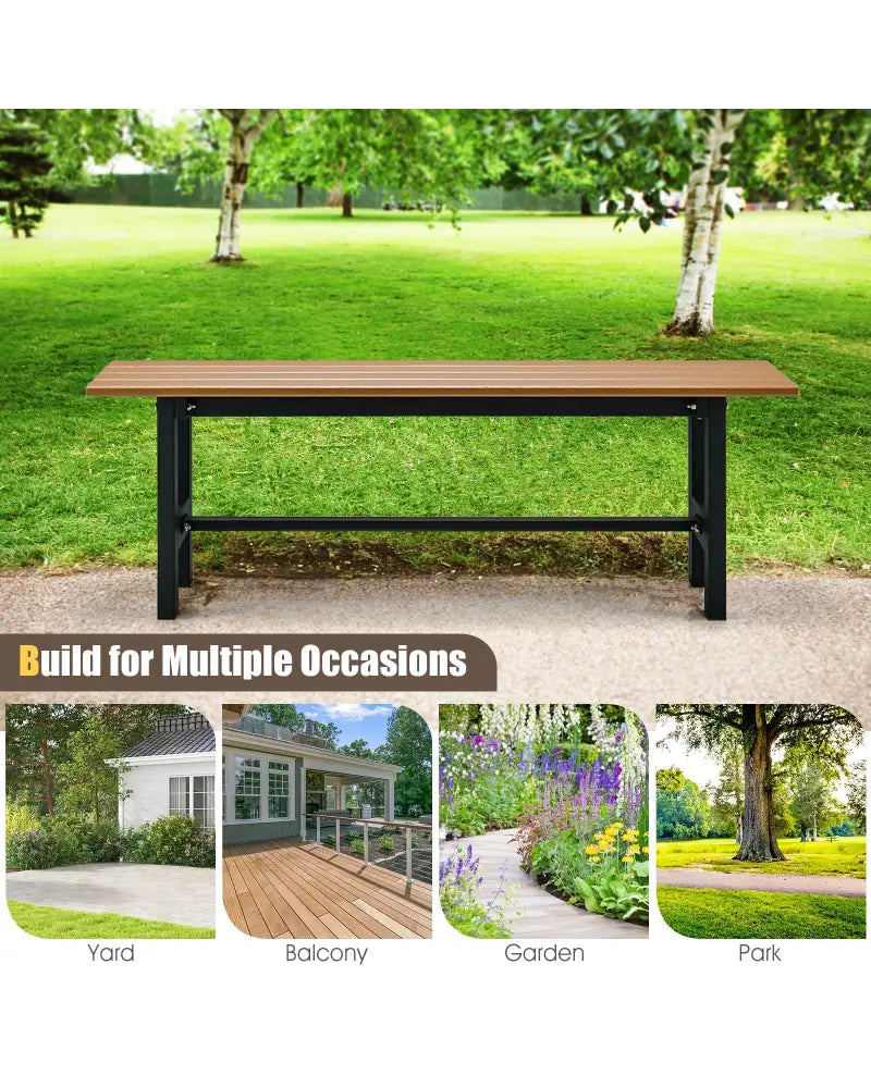 47 Inch Outdoor Chair with Slatted Seat Plastic Coated Iron Frame-Brown - Brown - Outdoor Benches