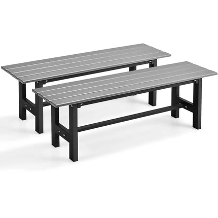 47 Inch Outdoor Chair with Slatted Seat Plastic Coated Iron Frame-Gray - Gray - Outdoor Benches