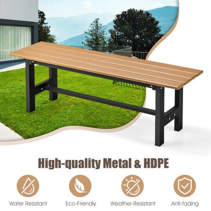47 Inch Outdoor Chair with Slatted Seat Plastic Coated Iron Frame-Brown - Brown - Outdoor Benches