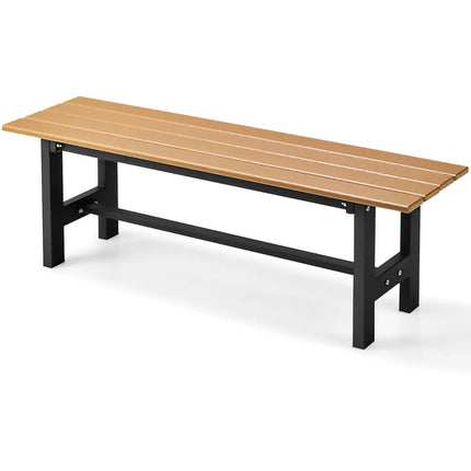 47 Inch Outdoor Chair with Slatted Seat Plastic Coated Iron Frame-Brown - Brown - Outdoor Benches