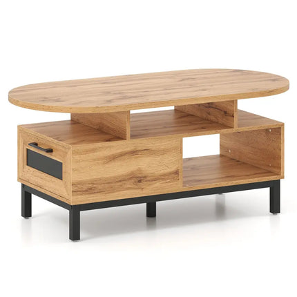 47 Inch Oval Coffee Table with Storage and Open Compartments for Living Room-Natural Costway