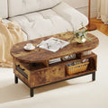 47 Inch Oval Coffee Table with Storage and Open Compartments for Living Room-Rustic Brown - Rustic Brown - Coffee Tables