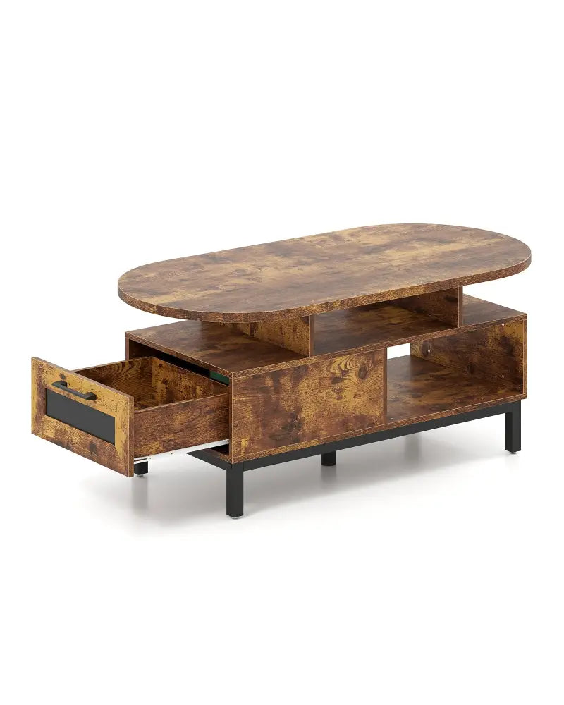 47 Inch Oval Coffee Table with Storage and Open Compartments for Living Room-Rustic Brown - Rustic Brown - Coffee Tables