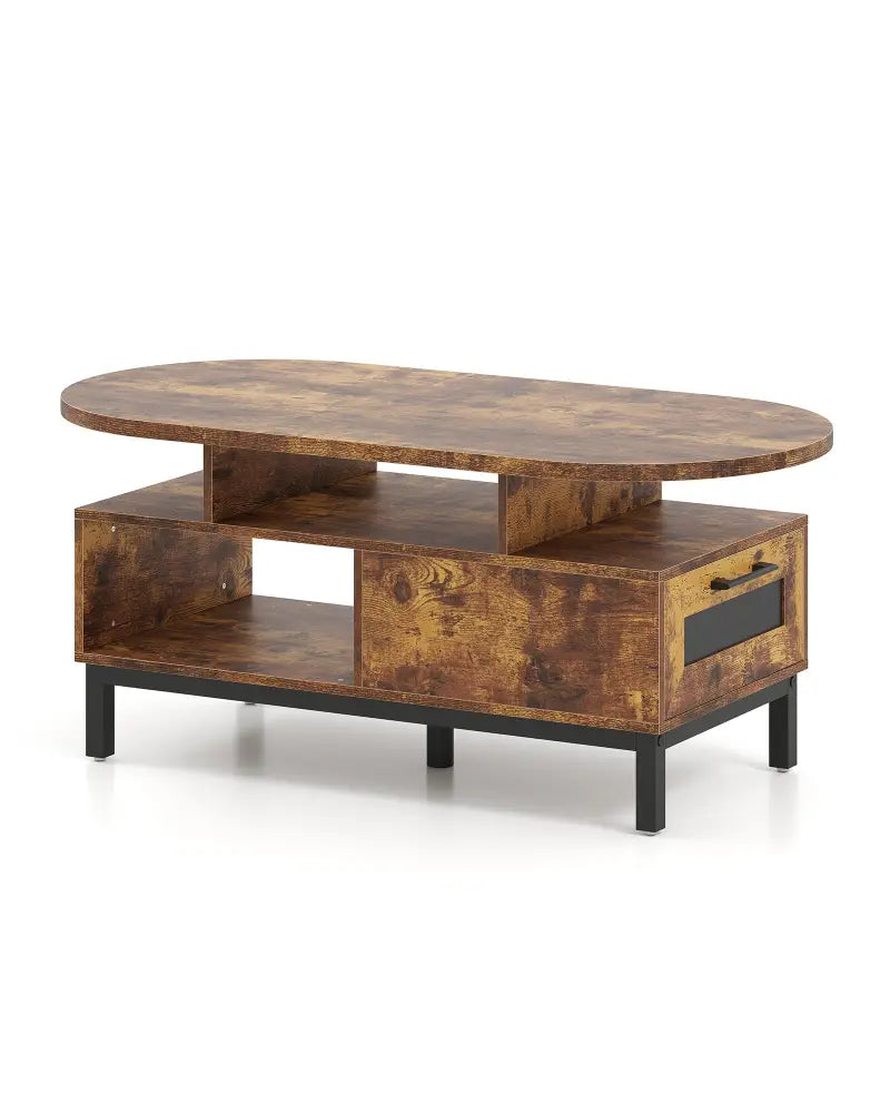 47 Inch Oval Coffee Table with Storage and Open Compartments for Living Room-Rustic Brown - Rustic Brown - Coffee Tables