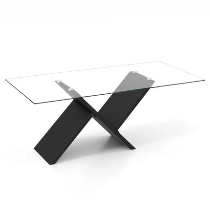47 Inch Rectangle Glass Coffee Table Modern Center Table with Tempered Glass Tabletop-Black Costway