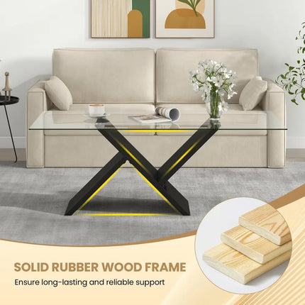 47 Inch Rectangle Glass Coffee Table Modern Center Table with Tempered Glass Tabletop-Black Costway