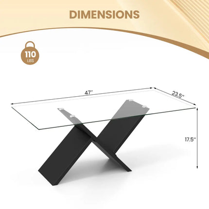 47 Inch Rectangle Glass Coffee Table Modern Center Table with Tempered Glass Tabletop-Black Costway