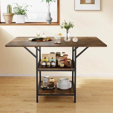 47 Inch Rectangular Dining Table with 2 Open Storage Shelves and Sturdy Metal Legs for 4-6-Rustic Brown Costway